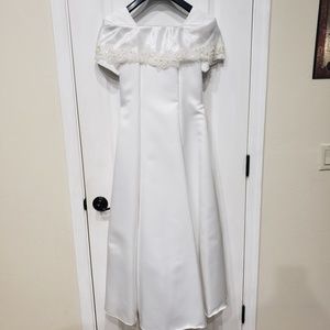White Satin w/ Lace Applique Formal Dress